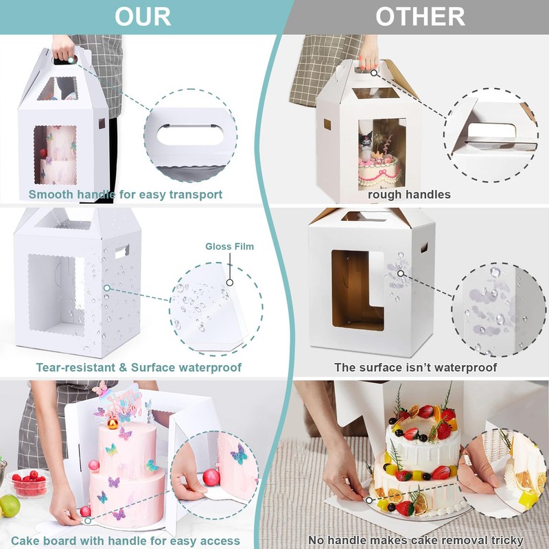 Naleyber Tall Cake Boxes for Tier Cakes with Cake Boards