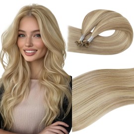 Easyouth U Tips Hair Extensions Highlight K Tip Hair Extensions Real Human Hair Ash Blonde Highlight Medium Blonde U Tip Hair Extension Human Hair for Short Straight Hair 14Inch 50G 50S
