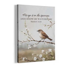 HIWX Christian Bird Wall Decor, Matthew 10:29 Bible Verse Farmhouse Sparrow Bird Branch Framed Canvas Painting Wall Art Decor, Religious Wall Art Home Decoration for Bedroom Living Room Church, 11x14