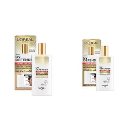 L'Oréal Paris Protector Solar Diario Fluid FPS50+ UV Defender con color tono medio, 40g + L'Oréal Paris Protector Solar Diario Fluid FPS50+ UV Defender, 40ml