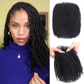 beautyyouth Afro Kinkys Bulk Human Hair (50Gram/Pack), Braiding Hair for Dreadlocks Extensions, Loc Repair, Twists, Braids - 100% Bulk Natural Human Hair - Black 16 Inch