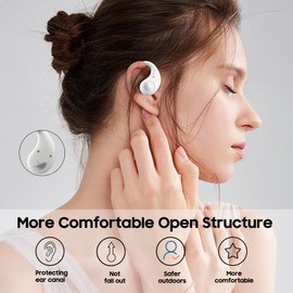 Blackview AirBuds 10 Open Ear Headphones,Wireless Earbuds Bluetooth 5.3 Air Conduction Sport Headsets with Earhooks,IPX7,Dual Microphone, for Running Workout White