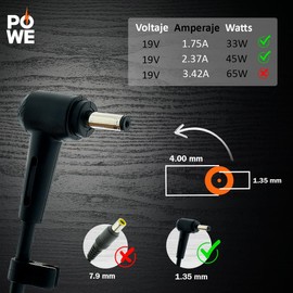 PO WE Fuente de alimentación del Cargador del Ordenador portátil del Adaptador de CA de 45W 19V 2.37A para ASUS UX305L UX305F UX305C UX303U UX330 UX330U X331UA UX360C UX31A E203M E203MA X553S X553MA