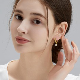 KRKC&CO Earrings Silver 925 Hanging, Women's Earrings with Pendant, Hypoallergenic Hypoallergenic Earrings Dangle Folding Hoop Earrings Huggie Hoop Earring 15 mm, Birthday Gifts for Women Girls,