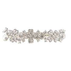 Sparkly Womens Crystal Rhinestone Diamante Wedding Bridal Birthday Party Evening Fine Hair Accessories Occasion Barrette Hairpin Grip French Metal Spring Clip Silver Tone Flowers Floral