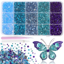 15 Grids Blue Rhinestones for Bedazzling, Jelly Bedazzling Resin Gems 3-5mm, Pink White Gems Bedazzling Kit for Crafting, Flatback Color Blue Gems for Nails Face Makeup Crafts Tumblers