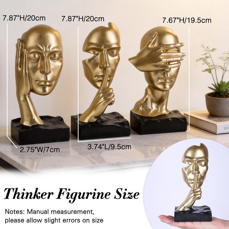 XIAOMAGG Thinker Statue Set of 3 See No Evil Hear