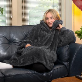 Snug Rug Wearable Blanket Hoodie Sherpa Fleece Adults Size Hooded Hoody Unisex (Slate Grey)