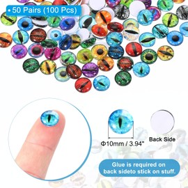 PATIKIL 10mm Dragon Eyes, 100 Pcs Round Glass Eyes Animals Crochet Eyes for Clay Doll Making Craft DIY Findings Jewelry Making, Mix Color