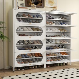 Foreate 8-Tier Tall Shoe Storage Cabinet with 4 Flip-Up Doors & Removable Shelves, 54” Metal Cabinet Shoe Rack Organizer for 24-32 Pair Shoes, Tall Freestanding Modern Entryway Shoe Cabinet-Glass Door