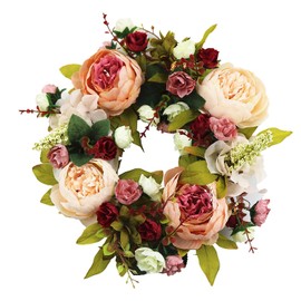 SogYupk Door Wreaths, 30CM Artificial Peony Flower Front Door Wreath for Spring Summer, All Seasons Floral Door Wreath for Farmhouse Office Home Wedding Party Decoration