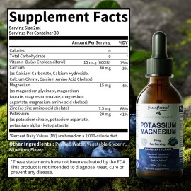 GreenPeople Potassium Magnesium Liquid Drops+ Calcium Zinc for Immune Support  2Fl oz