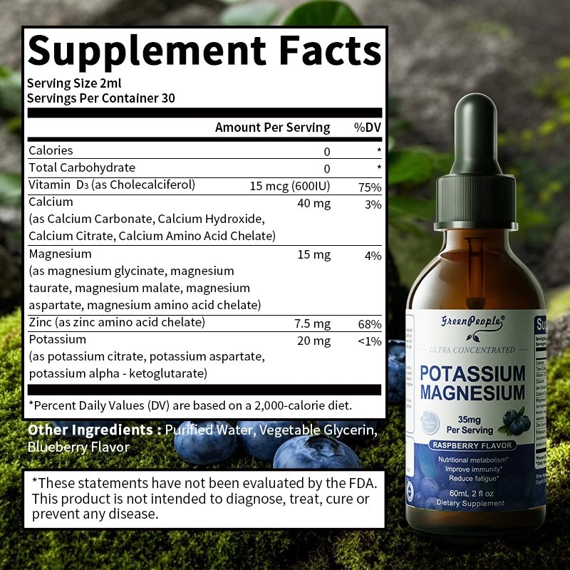 GreenPeople Potassium Magnesium Liquid Drops+ Calcium Zinc for Immune Support