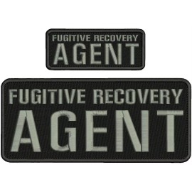 2 Fugitive Recovery Agent EMB Patches 10X4 And 5x2 Velcr@ On Back Gray On Blk