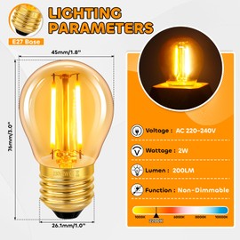 2 Stück E27 LED 2W Edison Vintage Glühbirne, G45 Vintage Glühlampe, Ersetzt 20W Glühlampen, Warmweiß 2200K Bernstein Glas Lampe, Nicht Dimmbar, Nostalgische Dekoration für Zuhause, Hotel, Café, Bar