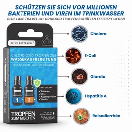 Water Treatment Drinking Water (60 to 120 Litres) - Water Sterilization & Drinking Water Treatment - 2-Component Chlorine Dioxide - Blackout Emergency Backpack - Emergency Equipment