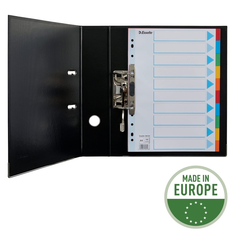 Esselte A4 Card File Dividers. 10 Parts Coloured Folder Dividers