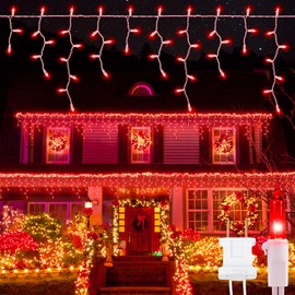 YOUNGAR Icicle Christmas Lights Outdoor, 23FT 200 LED Icicle Lights Outdoor Waterproof, Connectable Twinkle Fairy Lights Plug in for Indoor Outdoor Christmas Fireplace Wedding Decorations (Red)