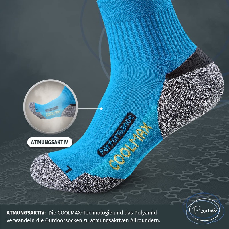 Piarini 2 pairs Coolmax outdoor socks, functional socks, short, black,