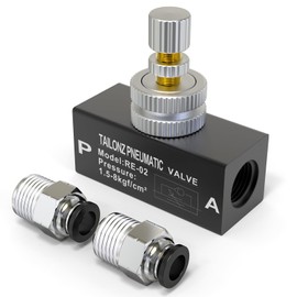 TAILONZ PNEUMATIC 1/4 Inch NPT Air Flow Control Valve with Push-to-Connect Fitting, in-Line Speed Controller Union Straight RE-02