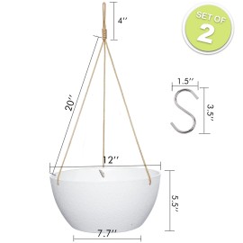Swinduck 12 Inch 2 Pack Large Hanging Planters for Indoor Outdoor Plants, Plastic Hang...