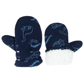 Slivery Color Manoplas Para Niños Pequeños, Guantes Cálidos De Invierno, Guantes De Lana Forrados, Manoplas Impermeables Para Nieve Para Bebés, Dinosaurio Azul Marino 2-4T