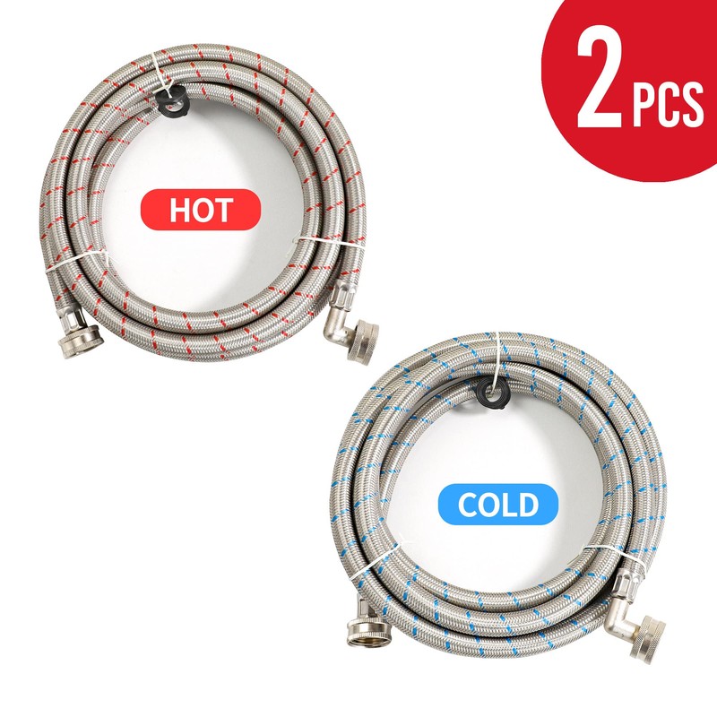 2 Pack 12 FT Washing Machine Hoses with 90 Degree
