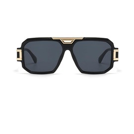 Junsika Retro Oversized Sunglasses for Men Women Fashion Vintage Square Aviator Designer Black Sunglasses