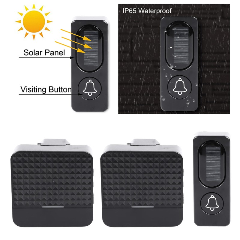 Self Powered Doorbell Black Battery Free Wireless Smart Elderly Pager