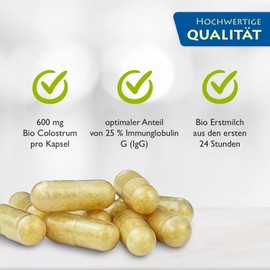 Amlawell Organic Colostrum Capsules, Vegetarian Capsules, Made in Germany, Valuable Ingredients, 120 Capsules Available in One Pack