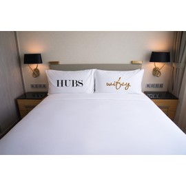 Oh, Susannah Hubs Wifey Couples Pillowcases Engagement Gift Idea for Ideal Cotton Wedding Anniversary Present for Her or Him His and Hers Love Pillow Cases (2 20x30 Inch Standard/Queen Size)