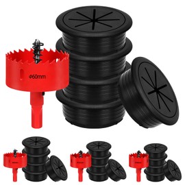 Hilitchi 6Pcs Desk Cable Grommet 2.36 Inch (60mm) Desk Cable Hole Covers Desk Cord Hole Cover Flexible Desk Grommet Black Flexible Wire Cable Hole Cover with Hole Saw for Desk Holes Wire Management