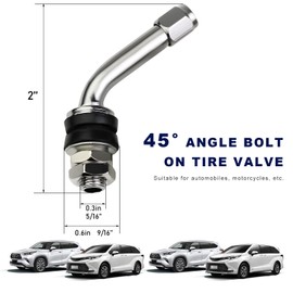BWBWND 4 PCS Tire Valve Stem, 45 Degree Angled Wheel Tyre Bolt-in Valve Stems Extension, Metal Valves Stem Extender Adapter Fit 0.453"/11.5mm Tire Holes for Car Motorcycle Truck RV
