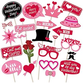 Valentine's Day Photo Booth Props Happy Lovers Selfie Photobooth Props, Valentine Creative Funny Backdrop Decorations Supplies Wedding Party Games Selfie Posing Signs DIY Craft 25 Pcs/Set