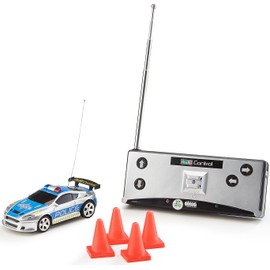 Revell Control 23559 Mini Remote Control Car Police, With 27 MHz Control, In a Can Container, Includes Traffic Cones, 8cm in length