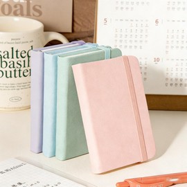 A7 Notepad, 4 Sheets of 4 Colors, Notebook, Vocabulary Notebook, Mini, Small, Compact, Horizontal Writing, Pocket Size, Convenient to Carry, Horizontal Rule, Elastic Band Included, Macaron Color, Cute