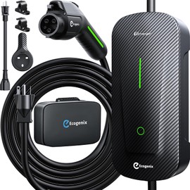 Ecogenix Level 1/2 EV Charger with Holder, 16A 25ft Cable Portable Mobile J1772 Charger, 110-120V 5-15 & 6-20 Plug, Home/Outdoor Charging Stations for All J1772 EV and Hybrid Vehicles