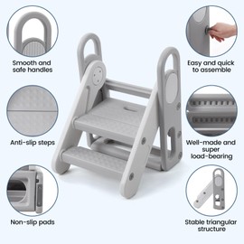 Takywep Foldable Toddler 3 Step Stool - Plastic Learning Helper, Adjustable 3 Steps Stool with Handles, Foldable with Handles & anti-slip Pads, for Kitchen, Bathroom Sink, Toilet Potty Training