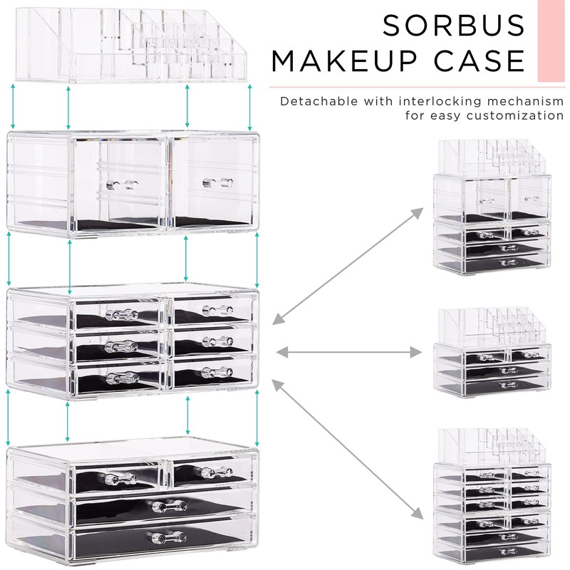 Sorbus Large Makeup Organizer - Clear Stackable Jewelry Makeup Organizer