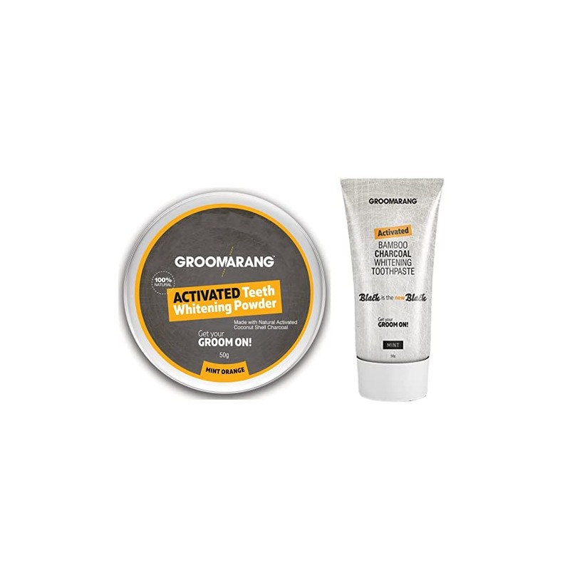 Teeth Whitening Powder GROOMARANG® Activated Charcoal Powder & Charcoal Toothpaste