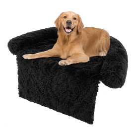 Giantex Calming Dog Bed - Fluffy Plush Pet Bed for Couch, Removable Washable Cover, Soft Neck Bolster, Dog Sofa Bed Furniture Protector Mats for Dogs Cats (Dark Gray, Large - 47'' x 45'' x 7'')