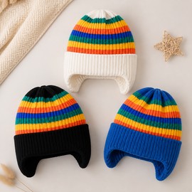 Baby Winter Knit Hat for Cold Weather – Cute Rainbow Stripe Design with Warm Ear Coverage for Infants and Toddlers