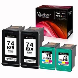 Valuetoner Remanufactured Ink Cartridge Replacement for HP 74XL & 75XL High Yield CB336WN CB338WN for Deskjet D4260 D4280 D4360 Printer (2 Black, 2 Tri-Color) 4 Pack