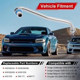 EGR Valve to Intake Plenum Tube Line Compatible with Dodge Challenger 2009-2010, Charger 2006-2010, Magnum 2007-2008, Chrysler 300 2005-2010 3.5L V6 4593582AA, 4593582AB, 04591250, 4591250, 598-171