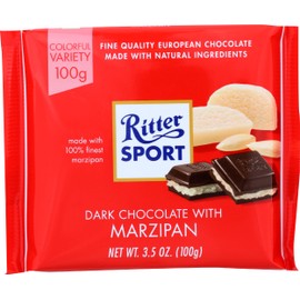 Ritter Sport Marzipan Dark Chocolate, Fresh from Germany, Chocolate with Marzipan Filling, Ritter Sport Chocolates in Colorful Variety, 3.5 Ounce (Pack of 12)