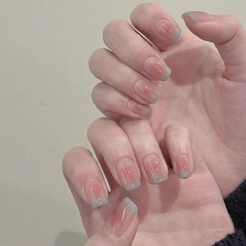 Nail Tip, Short, 24 Pieces, French Gradient, Pink, Flesh Color, Blue, Medium Long, Nail, Popular, Cute, Simple, Fashionable Party, Autumn, Spring, Summer, Daily Life, Bridal Nail, Coming of Age