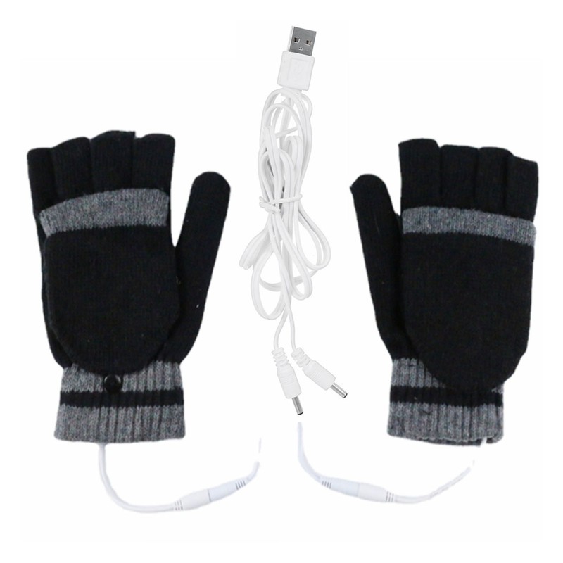 Full and Half Fingers Heating Gloves USB Fingerless Knitting Electric