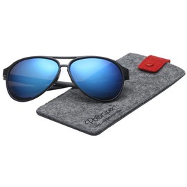 PolarSpex Classic Unisex Polarized Ultra Lightweight Flexible Aviator Sunglasses (Matte Black | Polarized Ice Blue, 56)