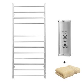 KEG Towel Warmer Wall Mounted with Built-in Timer 12 Bars Electric Stainless Steel Heated Towel Racks for Bathroom, Hot Plug-in Bath Towel Heater Brushed Nickel