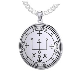 US Jewels Men's 925 Sterling Silver Archangel Raphael Sigil Magic Amulet Medal Pendant 4mm Curb Necklace, 18in